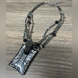 Gray and blue beaded statement necklace